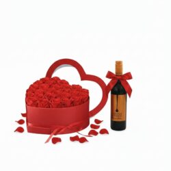 Valentine flowers Migaa Estate, Valentine rose box with wine, High end valentine flowers Migaa, Luxury valentine flowers Migaa, Romantic flower delivery Migaa